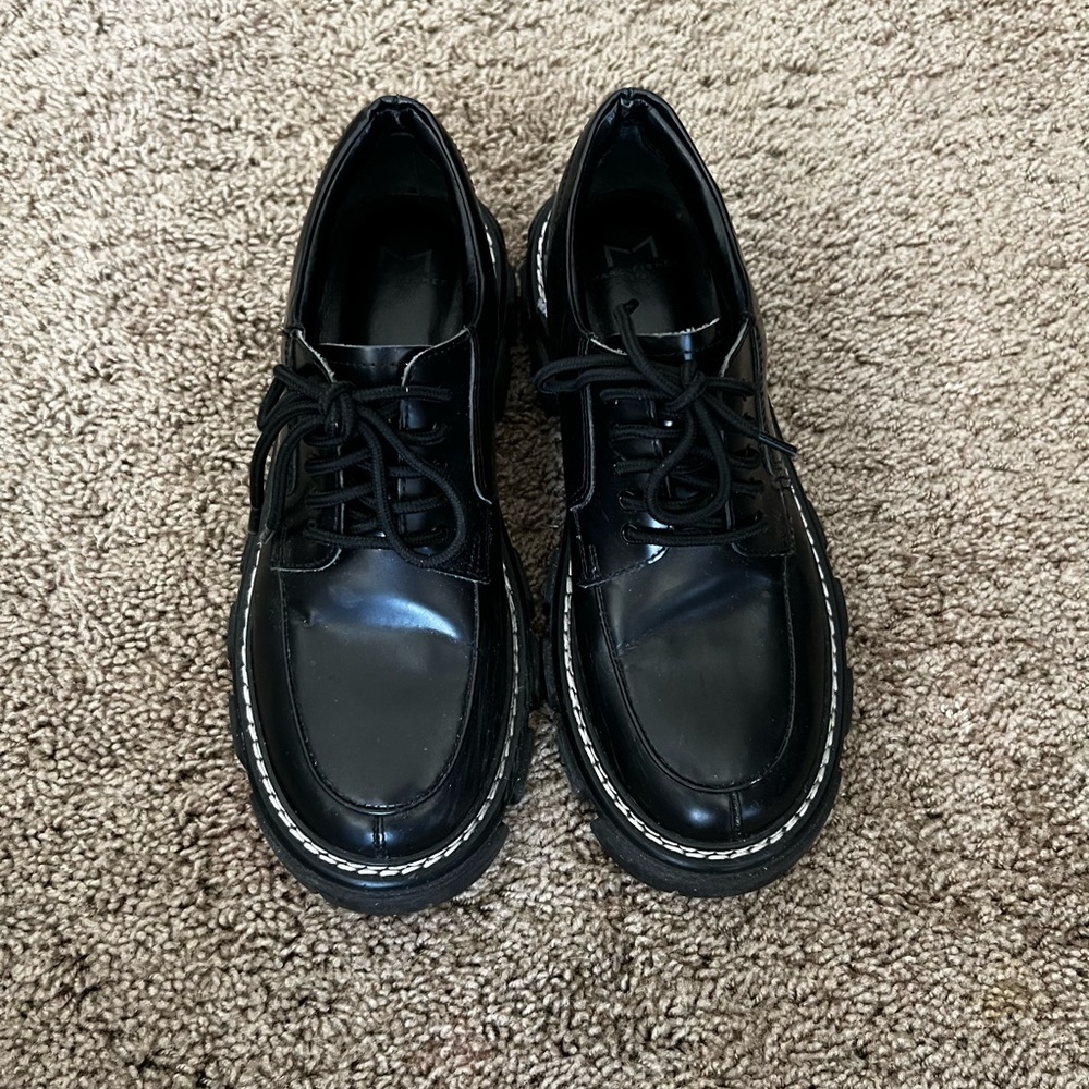 Black leather lace-up platform oxfords